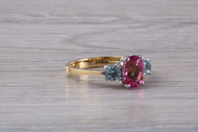 Load image into Gallery viewer, Pink and Blue Topaz set 18ct Yellow Gold Ring