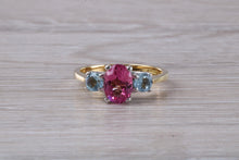 Load image into Gallery viewer, Pink and Blue Topaz set 18ct Yellow Gold Ring