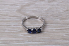 Load image into Gallery viewer, Sapphire set 18ct White Gold Trilogy Ring