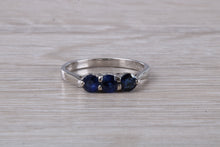 Load image into Gallery viewer, Sapphire set 18ct White Gold Trilogy Ring