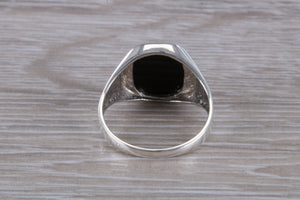 Natural Black Onyx set White Gold Signet Ring