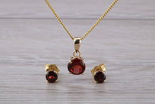 Load image into Gallery viewer, Round Garnet Earrings and Matching Necklace set in Yellow Gold