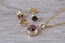 Load image into Gallery viewer, Round cut Amethyst set Necklace and Matching Earrings set in Yellow Gold