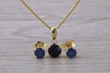 Load image into Gallery viewer, Round cut Blue Sapphire Earrings with Matching Necklace