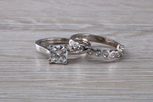 Load image into Gallery viewer, Platinum Bridal set, One carat Moissanite Diamond and Natural Diamonds