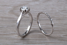 Load image into Gallery viewer, Platinum Bridal set, One carat Moissanite Diamond solitaire with natural Diamond set wedding band, Top Forever One grade Moissanite
