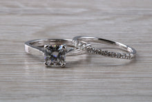Load image into Gallery viewer, Platinum Bridal set, One carat Moissanite Diamond solitaire with natural Diamond set wedding band, Top Forever One grade Moissanite