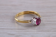 Load image into Gallery viewer, Traditional Style Rubelite and Diamond set 18ct Gold Trilogy Ring
