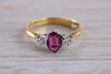 Load image into Gallery viewer, Traditional Style Rubelite and Diamond set 18ct Gold Trilogy Ring