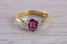 Load image into Gallery viewer, Traditional Style Rubelite and Diamond set 18ct Gold Trilogy Ring