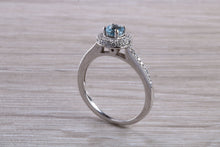 Load image into Gallery viewer, Aquamarine and Diamonds Double Halo set 18ct White Gold Ring