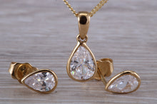 Load image into Gallery viewer, Tear Drop cut Yellow Gold C Z set Diamond Look Earrings and Matching Necklace