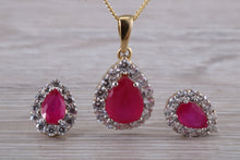 Load image into Gallery viewer, Ruby and Diamonds Cubic Zirconia set Earrings and Matching Necklace