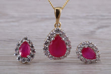 Load image into Gallery viewer, Ruby and Diamonds Cubic Zirconia set Earrings and Matching Necklace