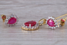 Load image into Gallery viewer, Ruby and Diamonds Cubic Zirconia set Earrings and Matching Necklace