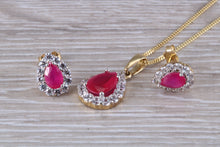 Load image into Gallery viewer, Ruby and Diamonds Cubic Zirconia set Earrings and Matching Necklace