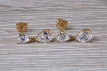 Load image into Gallery viewer, 9ct Gold Pear Dropper C Z Stud Earrings