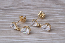 Load image into Gallery viewer, 9ct Gold Pear Dropper C Z Stud Earrings