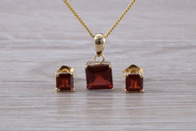 Load image into Gallery viewer, Square cut Garnet Earrings and Matching Necklace set in Yellow Gold