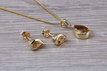 Load image into Gallery viewer, Tear Drop cut Citrine Earrings and Matching Necklace set in Yellow Gold
