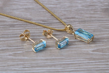 Load image into Gallery viewer, Baguette cut Blue Topaz Necklace with Matching Stud Earrings