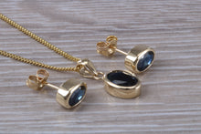 Load image into Gallery viewer, Oval cut Blue Sapphire Earrings with Matching Necklace