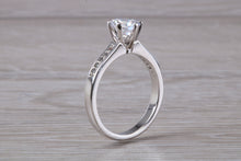 Load image into Gallery viewer, Platinum set Charles and Colvard Two carat Forever One Mossainte complemented with Natural Diamonds set Ring
