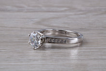 Load image into Gallery viewer, Platinum set Charles and Colvard Two carat Forever One Mossainte complemented with Natural Diamonds set Ring