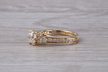 Load image into Gallery viewer, Art Deco Diamond Engagement Ring, Certified Diamond Complimented in 18ct Yellow Gold