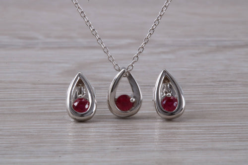 Round cut Burmese Ruby set Necklace With Matching Earrings
