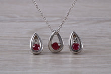 Load image into Gallery viewer, Round cut Burmese Ruby set Necklace With Matching Earrings