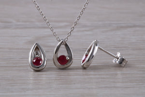 Round cut Burmese Ruby set Necklace With Matching Earrings