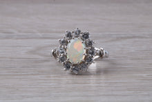 Load image into Gallery viewer, Art Deco Fiery Opal and White Sapphire set 18ct White Gold Ring