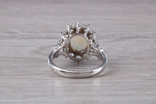 Load image into Gallery viewer, Art Deco Fiery Opal and White Sapphire set 18ct White Gold Ring