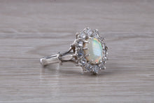 Load image into Gallery viewer, Art Deco Fiery Opal and White Sapphire set 18ct White Gold Ring