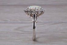 Load image into Gallery viewer, Art Deco Fiery Opal and White Sapphire set 18ct White Gold Ring