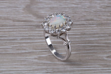 Load image into Gallery viewer, Art Deco Fiery Opal and White Sapphire set 18ct White Gold Ring