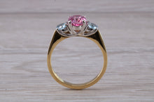 Load image into Gallery viewer, Pink and Blue Topaz set 18ct Yellow Gold Ring