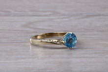 Load image into Gallery viewer, Blue Topaz and Diamond set White Gold Ring
