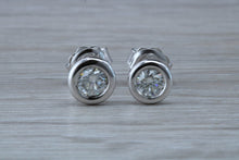 Load image into Gallery viewer, Half carat Top Grade Diamond Solitaire Earrings, Very Smooth Rub Over Setting