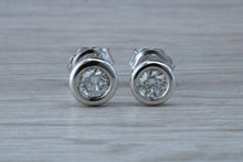 Load image into Gallery viewer, One carat Top Grade Diamond Solitaire Earrings, Very Smooth Rub Over Setting