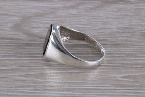 Natural Black Onyx set White Gold Signet Ring