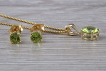 Load image into Gallery viewer, Round cut Peridot Earrings and Matching Necklace set in Yellow Gold