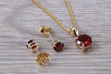 Load image into Gallery viewer, Round Garnet Earrings and Matching Necklace set in Yellow Gold