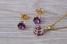 Load image into Gallery viewer, Round Amethyst Necklace with Matching Stud Earrings Set in Yellow Gold