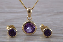 Load image into Gallery viewer, Round cut Amethyst set Necklace and Matching Earrings set in Yellow Gold