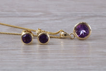 Load image into Gallery viewer, Round cut Amethyst set Necklace and Matching Earrings set in Yellow Gold