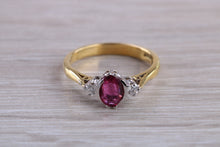 Load image into Gallery viewer, Traditional Style Rubelite and Diamond set 18ct Gold Trilogy Ring