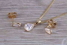 Load image into Gallery viewer, Tear Drop cut Yellow Gold C Z set Diamond Look Earrings and Matching Necklace