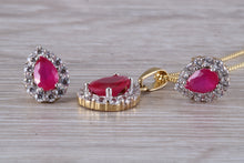 Load image into Gallery viewer, Ruby and Diamonds Cubic Zirconia set Earrings and Matching Necklace